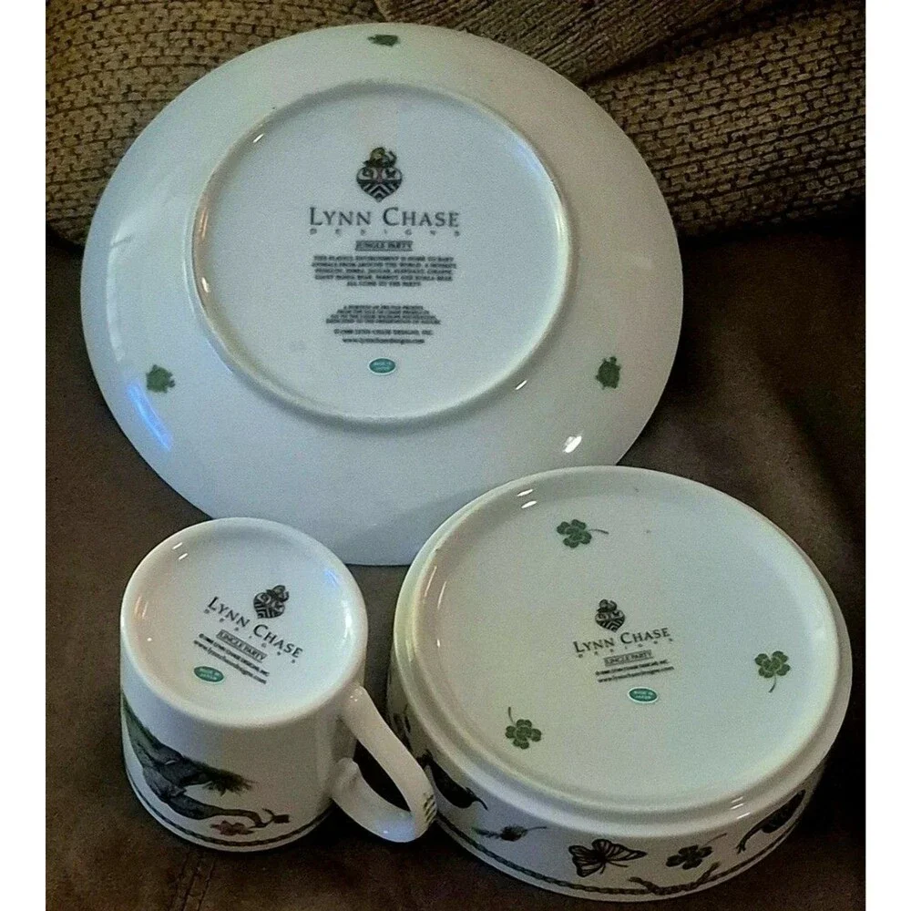 Vtg 1988 Lynn Chase Jungle Party 3Pc Children's Set Plate Bowl Mug Mint Japan